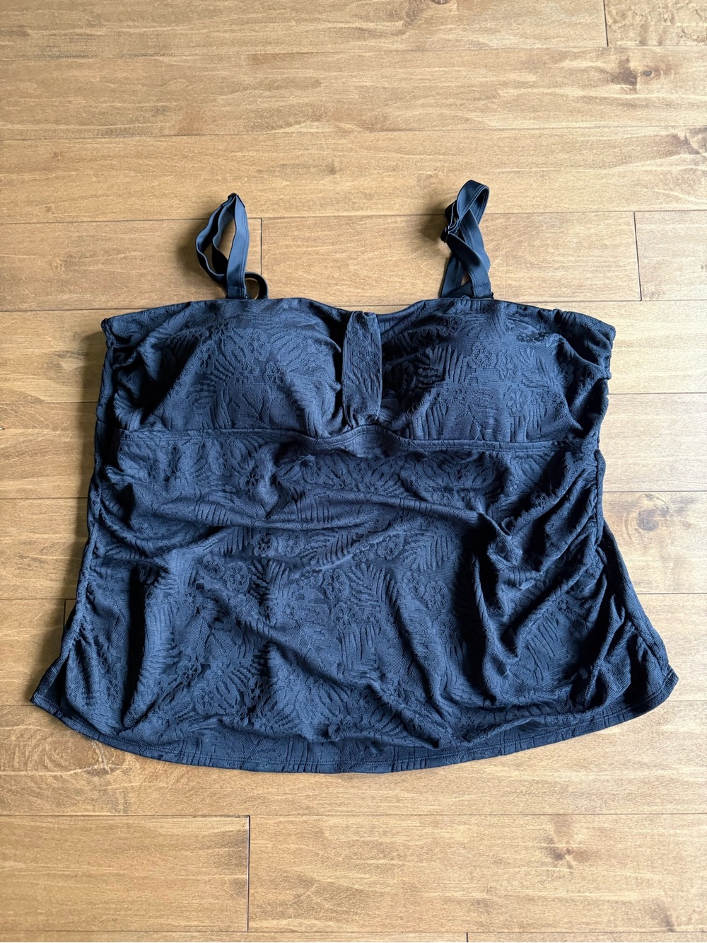 Black Textured Swim Tankini with Adjustable and Removable Straps